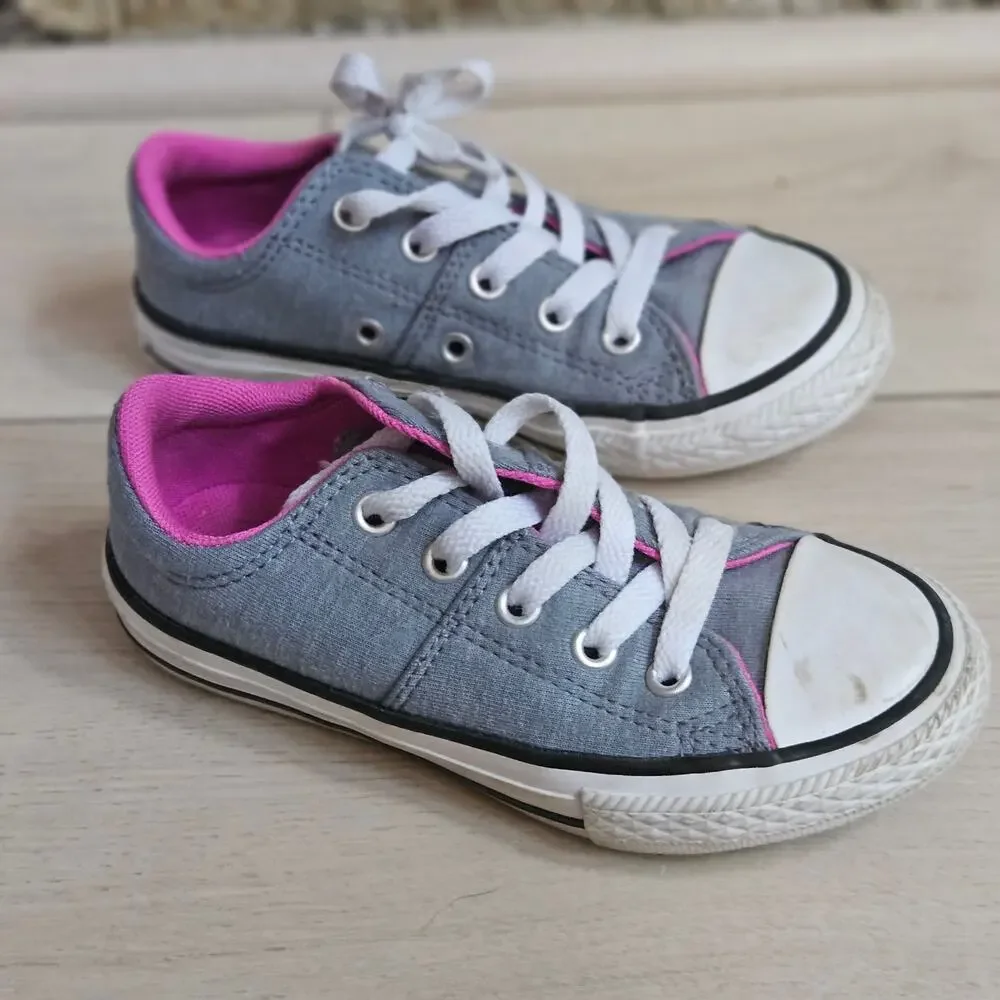 Converse All Star Chuck Taylor Low Top Heathered Grey Pink Sneakers Girls 11